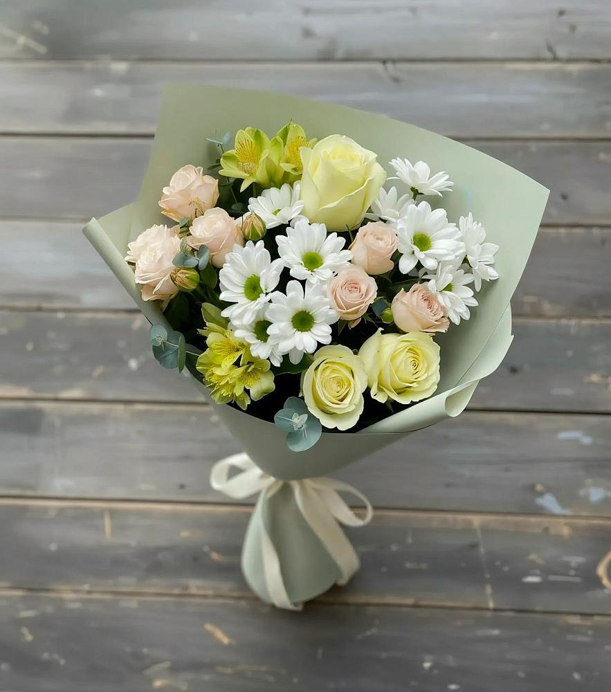 Букет цветов из: Альстромерии, Розы и Хризантемы в Будённовской