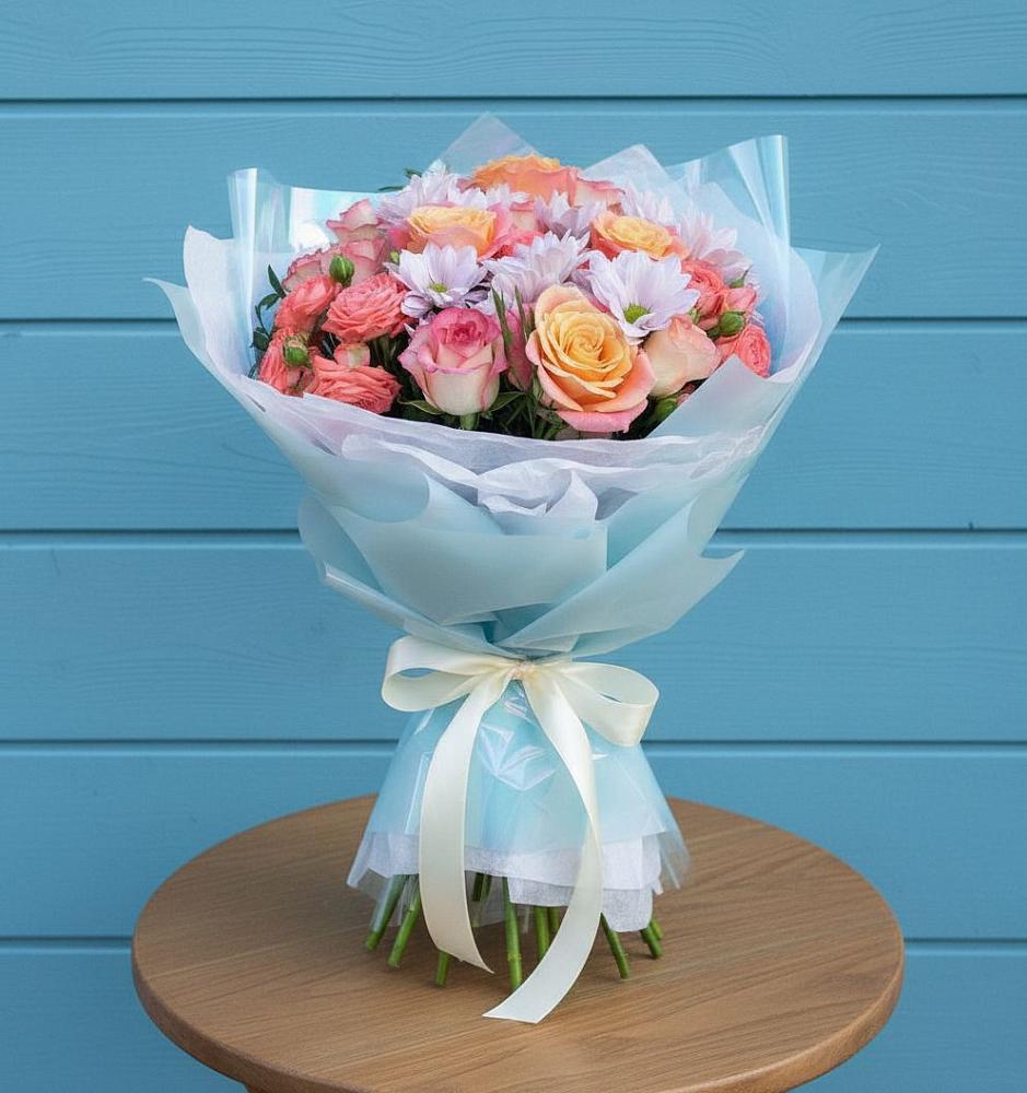 Букет цветов из: Хризантемы и Розы в Будённовской